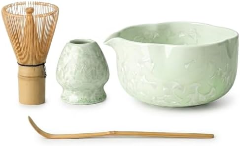 Matcha Set, 4-Piece Matcha Whisk Set with Crystal Glazed Bowl