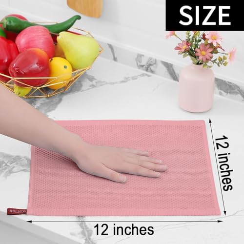 Homaxy 100% Cotton Waffle Weave Kitchen Dish Cloths 24-Pack, Dried Rose
