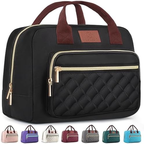 Genteen Lunch Box for Women Men,Insulated Adult LunchBox for Women,Reusable Cute Lunch Bags for Work,High Capacity Cooler Bag Tote for Work Teens Girls Office Travel Picnic School-Black