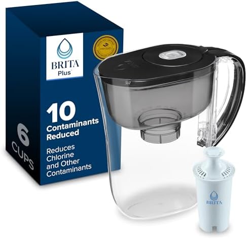 Brita Small 6 Cup Water Filter Pitcher, 1 BritaPlus Filter, Metro, Black