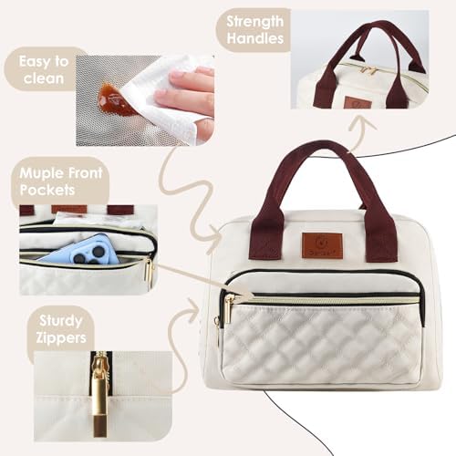 Genteen Lunch box for Women, Insulated Tote LunchBox for Adult Men Reusable Lunch Box with Front Pocket for Work, Picnic or Travel-15 Cans/14 Liters- white