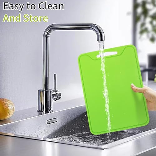 Flexible Plastic Cutting Boards for Kitchen, 11.8''x 8.6'' Silicone Cutting Board, BPA Free Non Slip Cutting Mat for Meat, Vegetables and Fruit with Easy Grip Handle, Dishwasher Safe (Green)