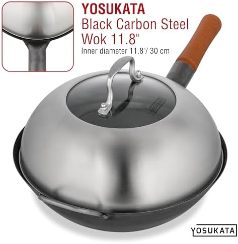 YOSUKATA Premium Stainless Steel Wok Lid 11.4 Inch For 11.8 In Wok