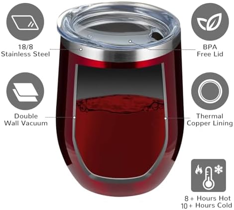 MEWAY 12oz/12 Pack Wine Tumbler Glasses with Lid -Double Wall Vacuum Stainless Steel Travel Tumbler Mug,Stemless Insulated Wine Cup for,Coffee,Cocktails,Gifts (Burgundy,Set of 12)