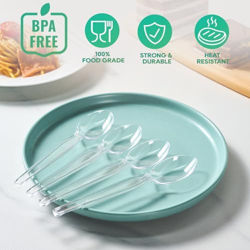 FOCUSLINE 540 Count Clear Plastic Spoons, Heavy Duty Disposable Spoons Bulk