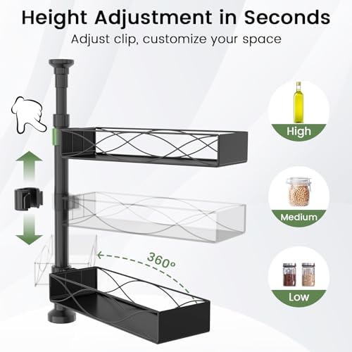 MIXOO Spice Rack Organizer Tension Pole, 4-Tier Adjustable Spice Organizer