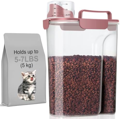 LEAWALK 5-7Lbs Airtight Pet Storage Container For Cat Dog Bird Food and Keep Fresh, Translucent Body, Upgraded Large Nozzle for Easy Pouring With Handle Design Easy to Carry When Going Out-Pink