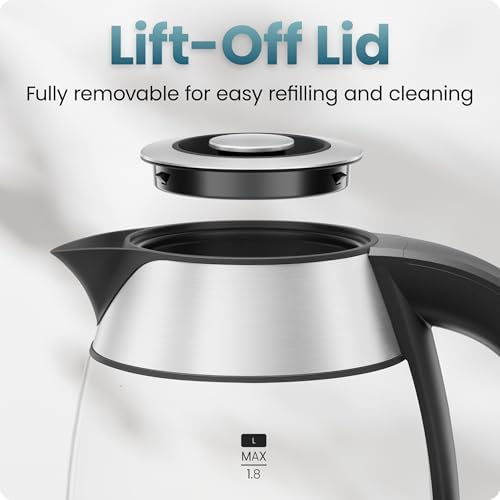 Chefman Electric Kettle 1500W, 1.8L Hot Water Boiler, Removable Lid for Easy Cleaning, LED Indicators, Auto Shutoff & Boil-Dry Protection, Borosilicate Glass Electric Tea Kettle – Stainless Steel