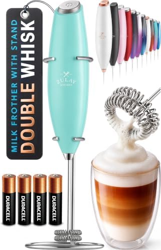 Zulay Kitchen Powerful Milk Frother Wand With Duracell Batteries - Ultra Fast Handheld Drink Mixer - Electric Whisk Foam Maker for Coffee, Lattes, Cappuccino & Matcha - Double Whisk - Fresh Mint