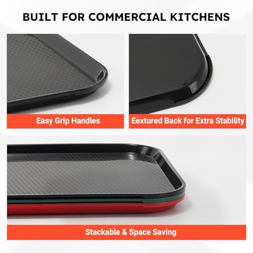 Commercial Fast Food Serving Trays, Medium, 16" x 12", 6 Pack, Black