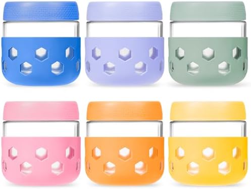 Gemice 6-Pack 10oz Glass Mason Jars with Silicone Sleeves, Airtight BPA-Free Overnight Oats Containers with Lids, Dishwasher Safe Leak-Proof Meal Prep Jars for Chia Pudding, Yogurt, Snacks