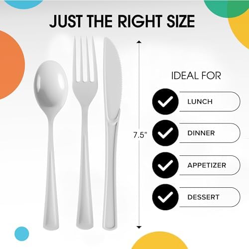 Party Solids White Plastic Silverware 150 Pcs White Cutlery Set