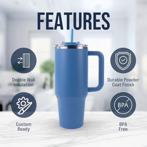Hogg Big Swig 40oz Tumbler with Handle and Straw - Steel Blue, 40 oz Tumbler, Insulated Cup with Handle, 40oz Water Bottle with Straw, Thermal Cups, Leak Proof Lid, Travel Mugs, Stainless Steel