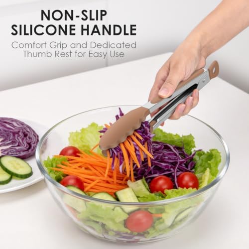 HOTEC Stainless Steel Kitchen Tongs with Silicone Tips, Set of 3-7",9" &12"