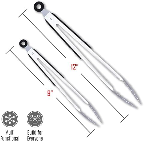 Stainless Steel Kitchen Tongs Set, 2 Pack with Silicone Tips