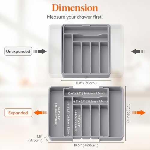 Lifewit Expandable Silverware Drawer Organizer, Kitchen Utensil Tray