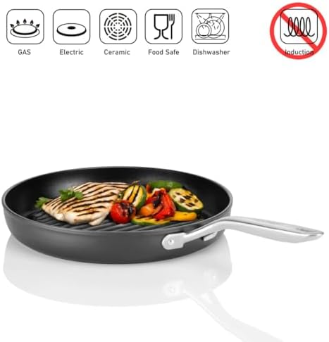 TECHEF - Onyx Collection, 12-inch Grill Pan For Stove Top, Nonstick Grill Pan For indoor cooking, PFOA-Free, Heavy-Duty Aluminum, Made In Korea (No Induction)