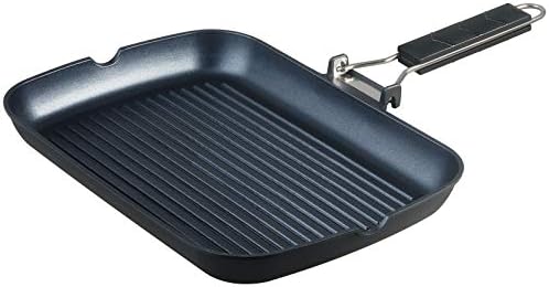 S·KITCHN Grill Pan with Folding Handle, Nonstick Grilling Pan for Stove Tops, Induction Compatible Rectangle KBBQ Pan with Pour Spouts - 13 × 9IN