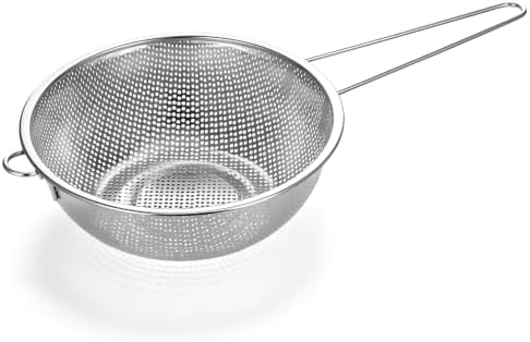 Stainless Steel Colander, Strainer with Handle Fine Mesh Strainer Large Metal Colander for Kitchen, Pasta, Spaghetti, Vegetables & Fruits, Diameter 8.86 Inch Silver