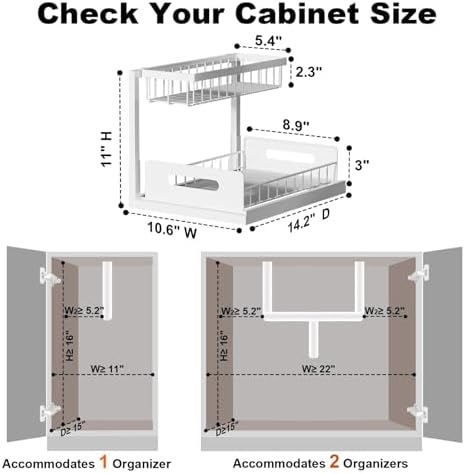 REALINN Under Sink Organizer, L-Shaped 2 Tier Pull Out Cabinet Organizer