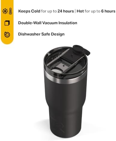 RTIC 20oz Essential Tumbler with Lid, Ceramic Lined, Black