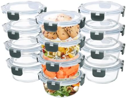 GULFLIN 12 Pack 13oz Small Round Glass Food Storage Containers with Lids