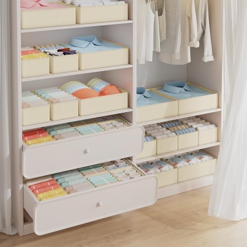 DIMJ Drawer Organizer Clothes, 20 Pack Dresser Organizer, Foldable Closet Organizers and Storage, Fabric Dresser Bins, Drawer Dividers for Nursery, Baby Clothes, Underwears, Sock (Beige)