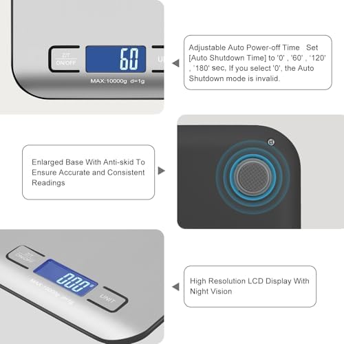 Digital Shipping Scale,Stainless Steel Panel, Accurate Portable Postal Scale for Packages, Small Business,Kitchen, Food, Handmade, Liquids, and Boutique (Silver Black Rechargeable(10kg/1g))