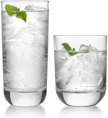 Libbey Polaris Tumbler & Rocks Drinking Glasses Set of 16, Clear Glass Cups