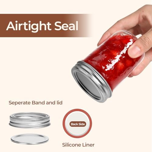 ComSaf 8 oz Mason Jars, 6 Pack Small Regular Mouth Glass Jars with Lids