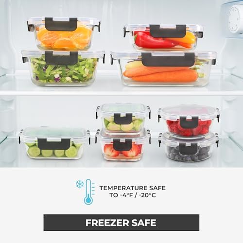 Freshware Glass StorageContainers with Lids, 24 Pieces, 12 Containers with 12 Lids, Glass Meal Prep Container for Lunch, Food StorageContainers, Leak Proof, Freezer Safe, Gray, (Pack of 2)
