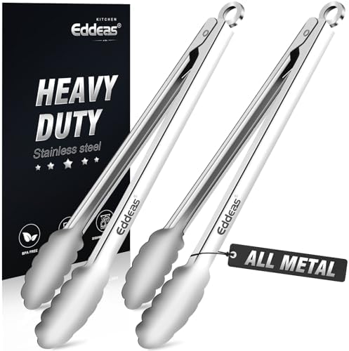 2 PCS 12 Inch Tongs for Cooking Heavy Duty All Metal Kitchen Tongs