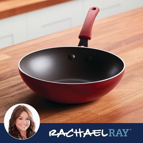 Rachael Ray Cook + Create Nonstick Stir Fry Pan/Wok, 10.5 Inch, Red