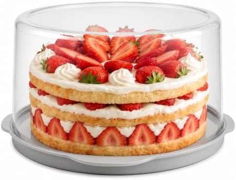Evelots 11-Inch Cake Container with Lid, Portable Carrier for Cakes & Pies