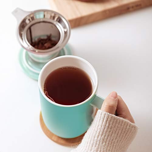 CEEFU 16oz Porcelain Tea Mug with Infuser, Lid and Coaster