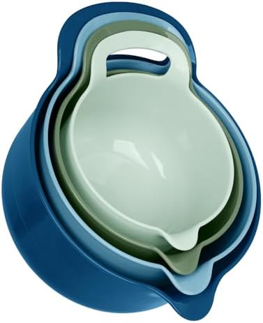 BoxedHome 4 Pack Nesting Mixing Bowl with Pour Spout and Handle, BPA free Microwave & Dishwasher Safe(Green/Blue, 4 Pack with Handle)