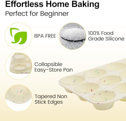 Silicone Muffin Pan for Baking, Cupcake Egg Bites Silicone Mold 12 Cup Regular Size, Oven Safe BPA Free