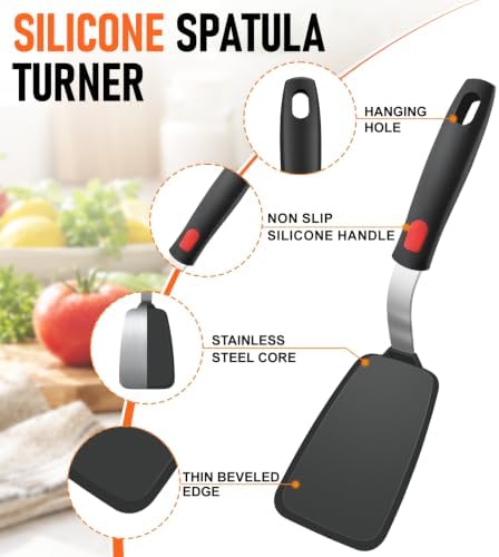 4Pcs Silicone Spatula Turner Set, Heat Resistant Silicone Spatula for Nonstick Cookware, BPA Free Kitchen Cooking Utensils Set, Flexible Spatula Turner for Flipping Eggs, Burger, Fish, Pancake