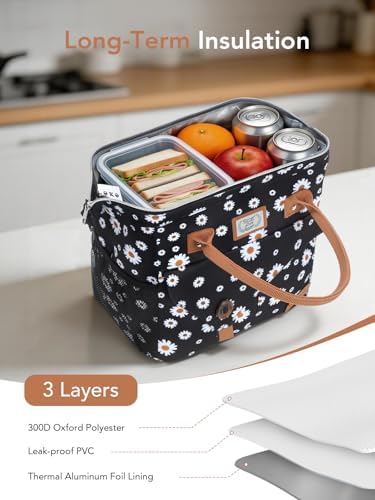 Lekesky Insulated Lunch Bag Portable Lunch Bag for Women-11L, Daisy