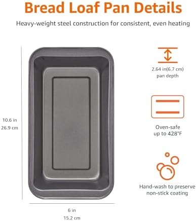 Amazon Basics Rectangular Nonstick Bread Loaf Pan for Baking Meatloaf with Even Heat Distribution,9.5 x 5 Inch,Gray,Set of 2,(Pack of 6)