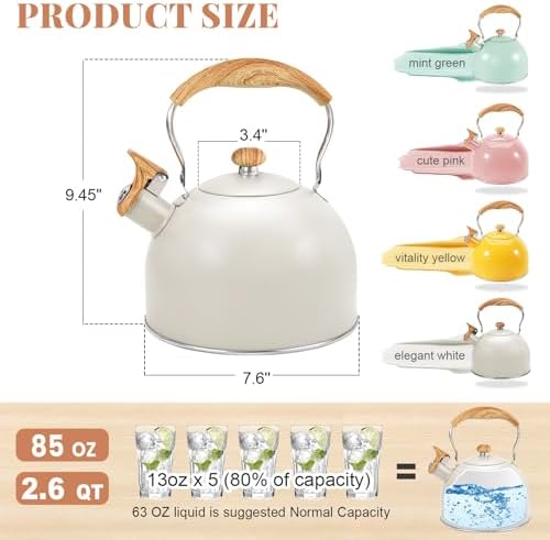 GGC Whistling Tea Kettle for Stove Top, 85OZ/2.6QT Stainless Steel Tea Pot