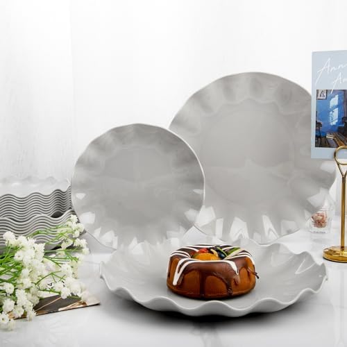 LIYH 24Pcs Grey Plastic Plates Reusable Unbreakable Dinner And Salad Set