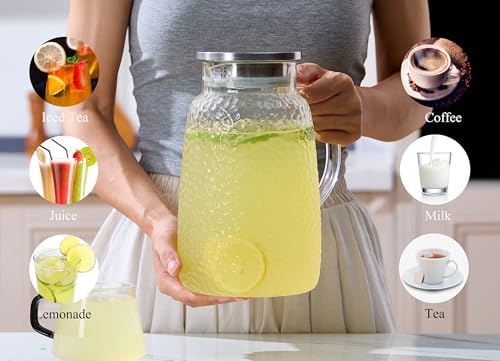 Purefold 105 Oz Borosilicate Glass Pitcher with Lid, Glass Beverages Jug