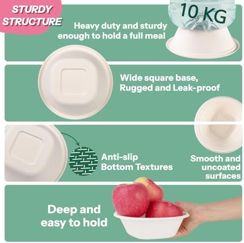 Homestockplus Disposable Bowls 24 Oz [50 Pack] - Compostable Bowls, Heavy Duty Paper Bowls Microwave Safe BPA-Free Eco Dinnerware for Kids Meals & Food Trucks (White)