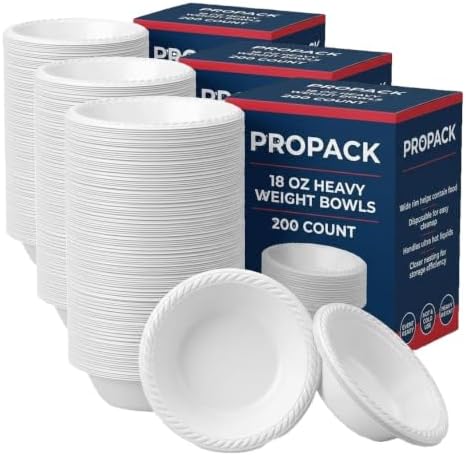 18 oz Plastic Bowls, 200 Count - Heavy-Duty Disposable Bowls for Soup, Salad, Cereal, Pasta, Parties & Catering (Pack of 3)