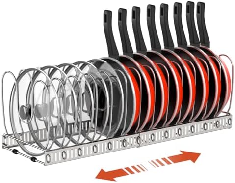 Housolution Pot and Pan Lid Organizer Holder Storage Rack, Silver