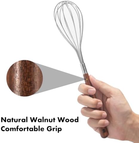 OYV Wooden Whisk 12 Inch, 304 Stainless Steel Wire Whisk with Walnut Handle