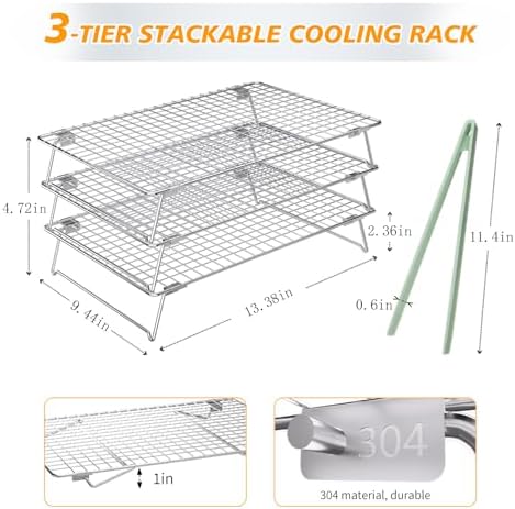 Cooling Racks for Baking 13.4"x9.3",3-Tier Stackable Stainless Steel Wire Cookie Cooling Racks for Baking, Cooling Racks for Cooking and Baking Cookie Pizza Cake, Oven and Dishwasher Safe