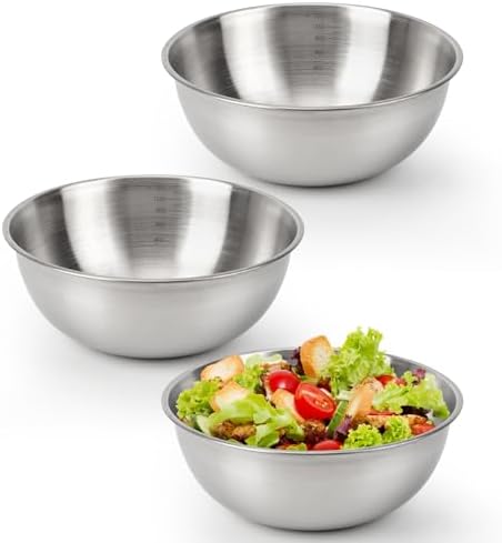 3-Piece Stainless Steel Mixing Bowls (1.26Qt) Metal Bowl Set with Measurement Marks, Dishwasher Safe & Stackable - Perfect for Baking, Salad Making, Meal Prep and Kitchen Use