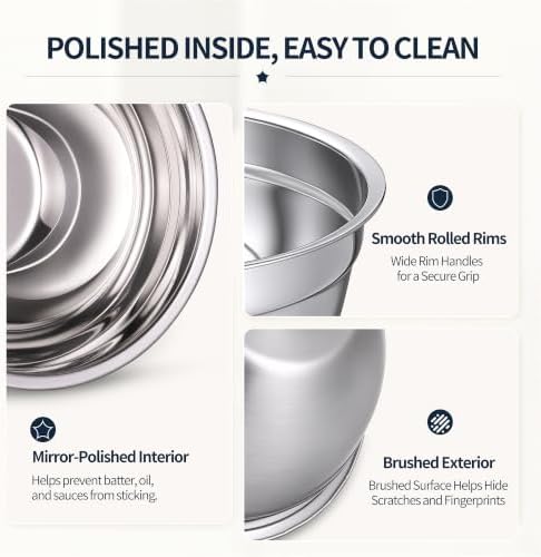 Stainless Steel Mixing Bowls with Lids Set, 3 Grater Inserts
